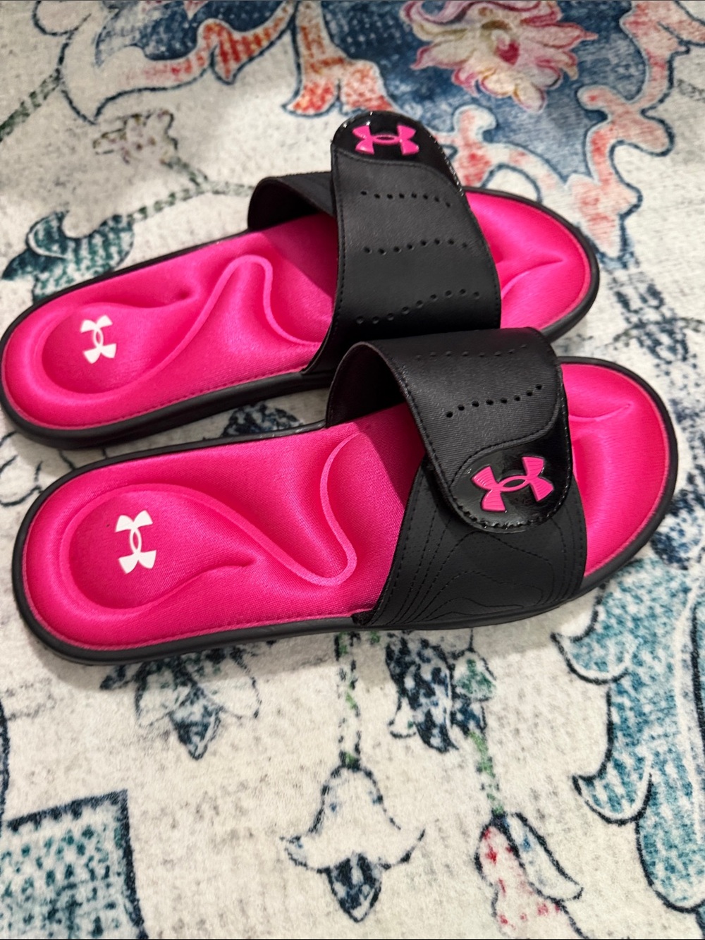 Under Armour Black and Hot Pink Slide Sandals - Picture 3 of 9